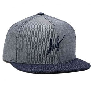 HUF Script Chambray Snapback in Navy
